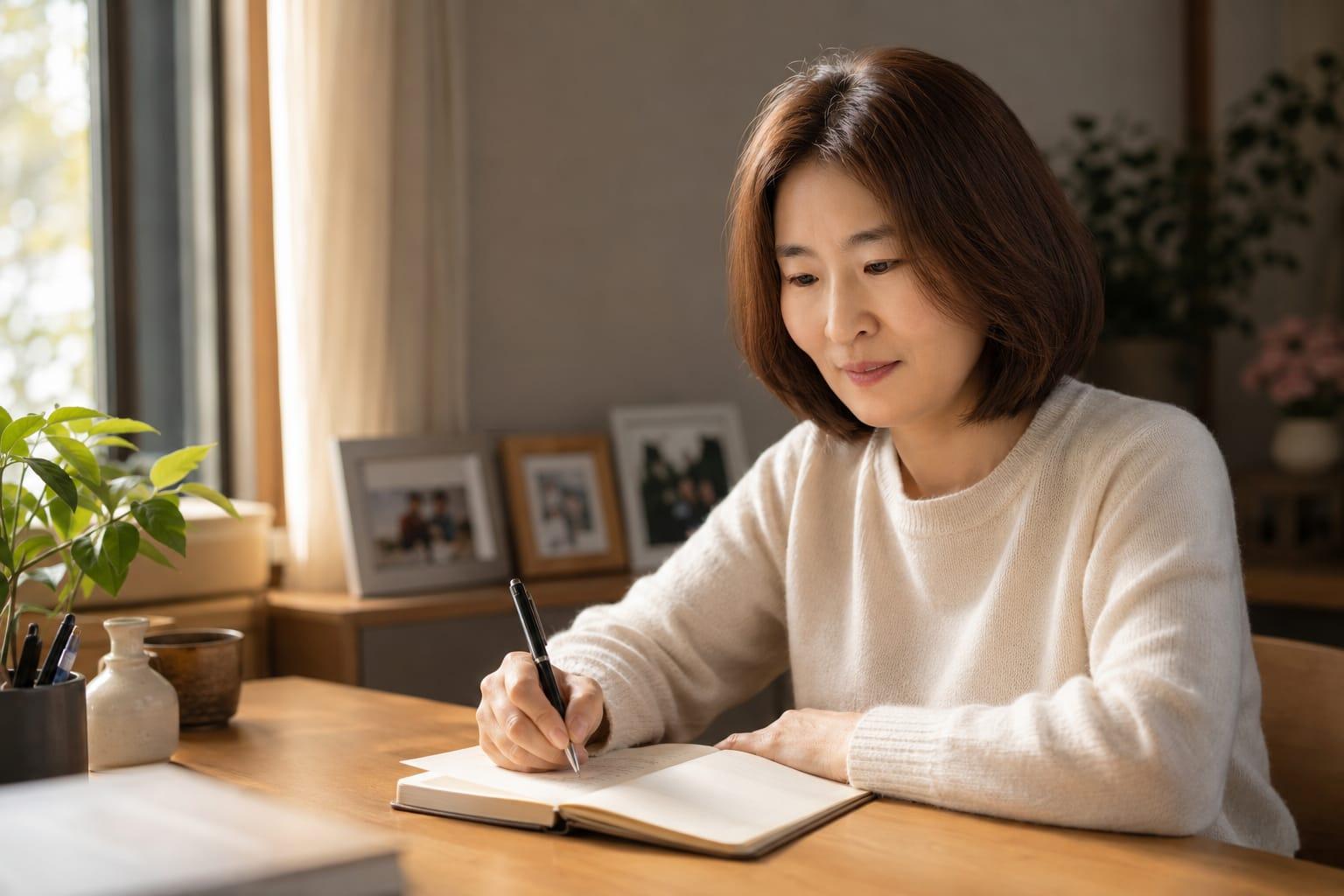 상담 공간에서 삶의 이야기 카드를 정리하는 이연경 대표