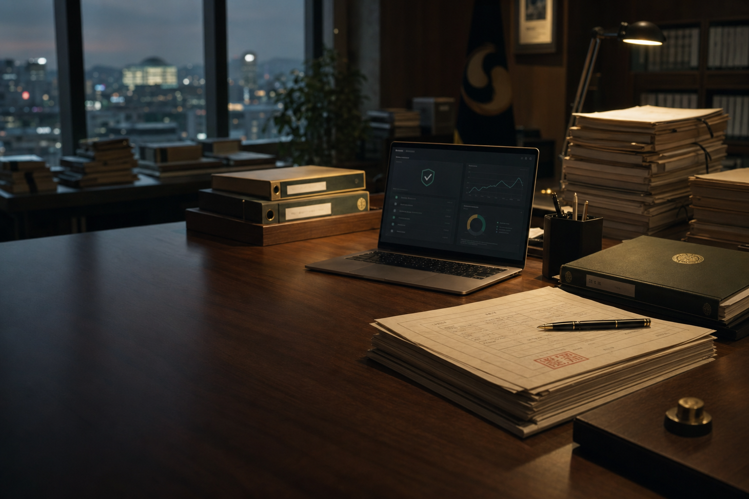 행정 기록 시스템과 암호화폐 결제 흐름을 표현한 사진