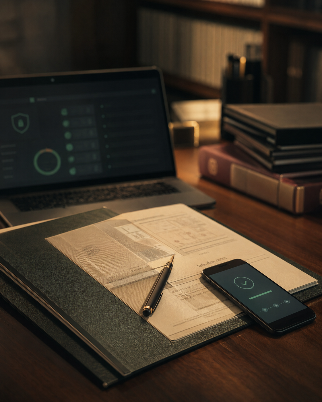 행정 문서 확인과 네트워크 검증을 표현한 사진